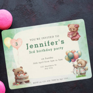 Invitation Soirée d'anniversaire à l'ours en peluche