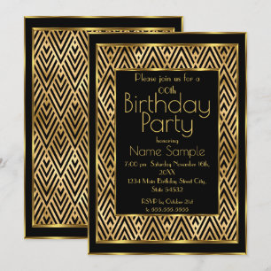 Invitation Soirée d'Anniversaire Black Gold Art Déco Chevron