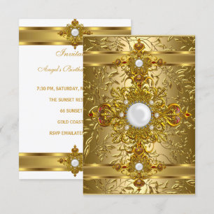 Invitation Soirée d'Anniversaire Blanc Orné Riche Or