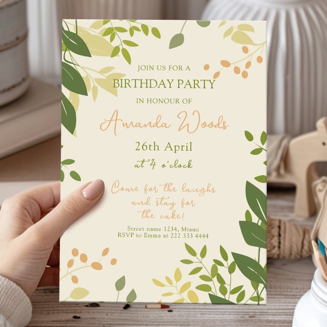 Invitation Soirée d'anniversaire botanique (Créateur téléchargé)