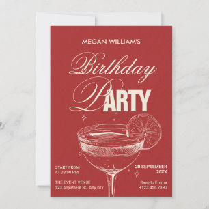 Invitation soirée d'anniversaire de cocktail vintage rouge