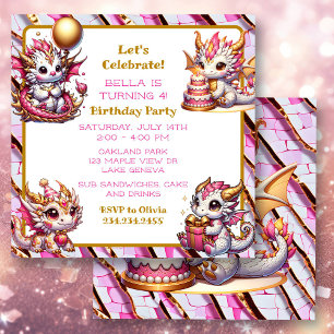Invitation Soirée d'anniversaire de la fille du Dragon rose e