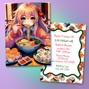 Invitation Soirée d'anniversaire de la fille Sushi et Ramen