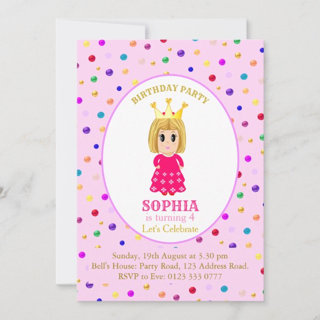 Invitation Soirée d'anniversaire de la mignonne princesse (Devant)