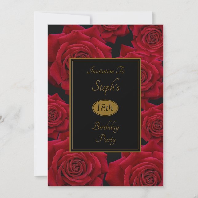 Invitation Soirée d'anniversaire de l'élégante Rose rouge (Devant)