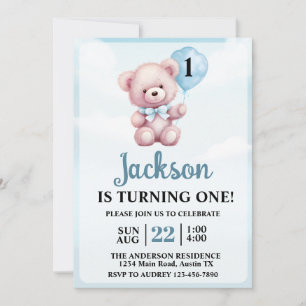 Invitation Soirée d'anniversaire de l'ours en peluche mignonn
