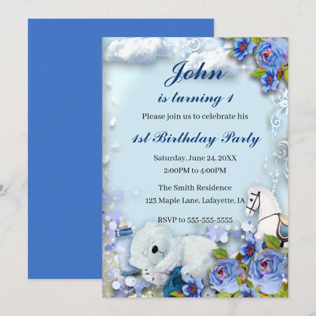 Invitation Soirée D'Anniversaire De L'Ours Et Du Cheval (Devant / Derrière)