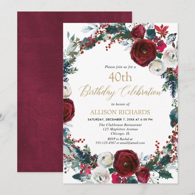 Invitation Soirée d'anniversaire de Noël en Bourgogne (Devant / Derrière)
