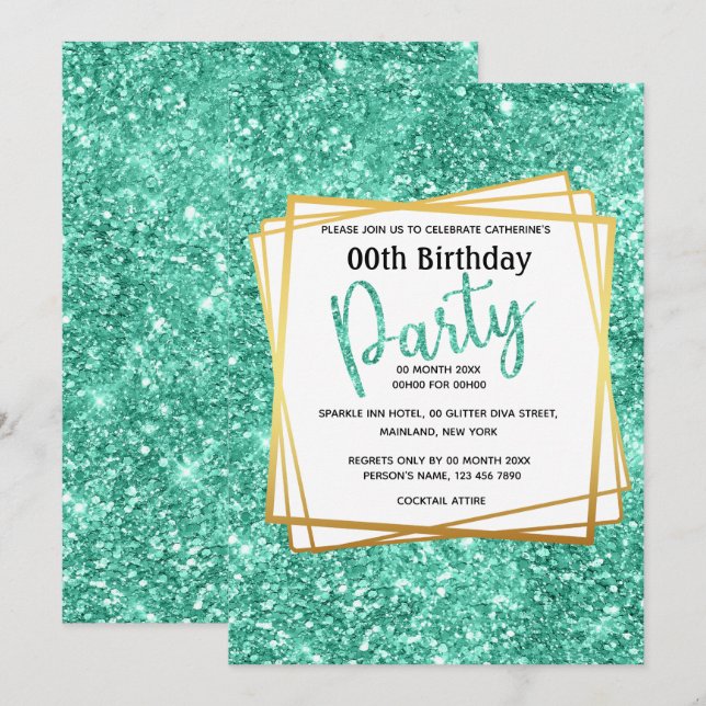 Invitation Soirée d'anniversaire de parties scintillant d'or  (Devant / Derrière)
