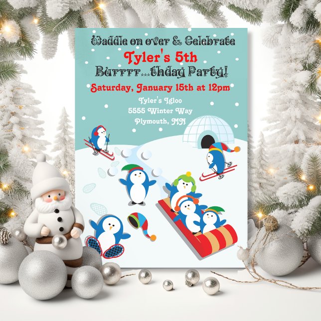 Invitation Soirée d'anniversaire de Penguin (Créateur téléchargé)