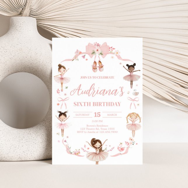 Invitation Soirée d'anniversaire de Pink Ballerina (Pink Coquette Ballerina Birthday Party Invitation)