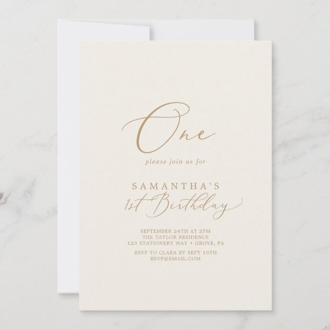 Invitation Soirée d'anniversaire Delicate Gold and Cream (Devant)