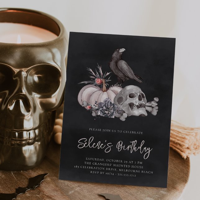 Invitation Soirée d'anniversaire du crâne et du corbeau (Créateur téléchargé)