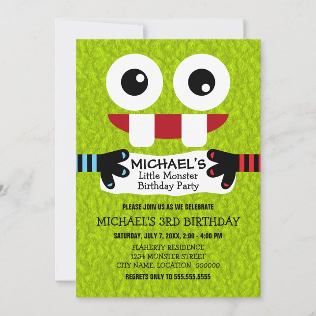 Invitation Soirée d'anniversaire du mignon Little Monster (Devant)
