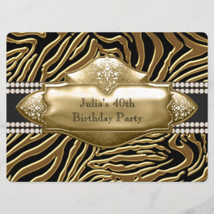 Invitation Soirée d'anniversaire Elegant Black and Gold Zebra