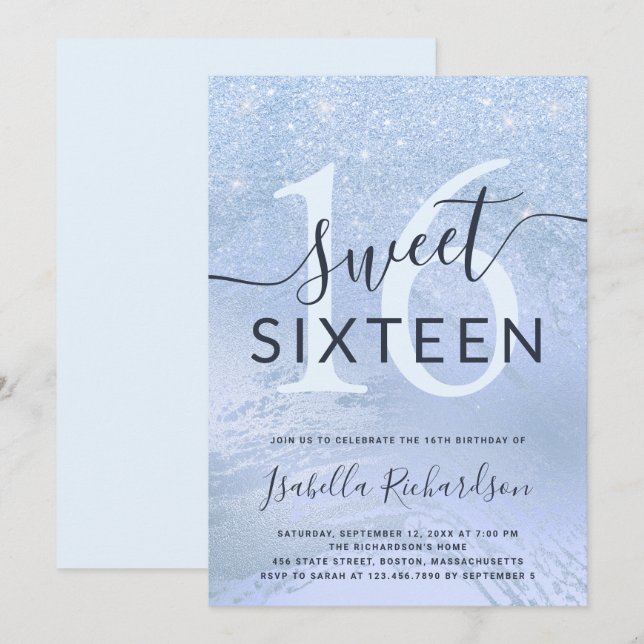 Invitation Soirée d'anniversaire élégante en sweet sixteen de (Devant / Derrière)