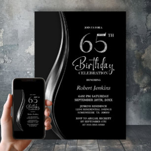 Invitation Soirée d'anniversaire élégante noire et argentée p