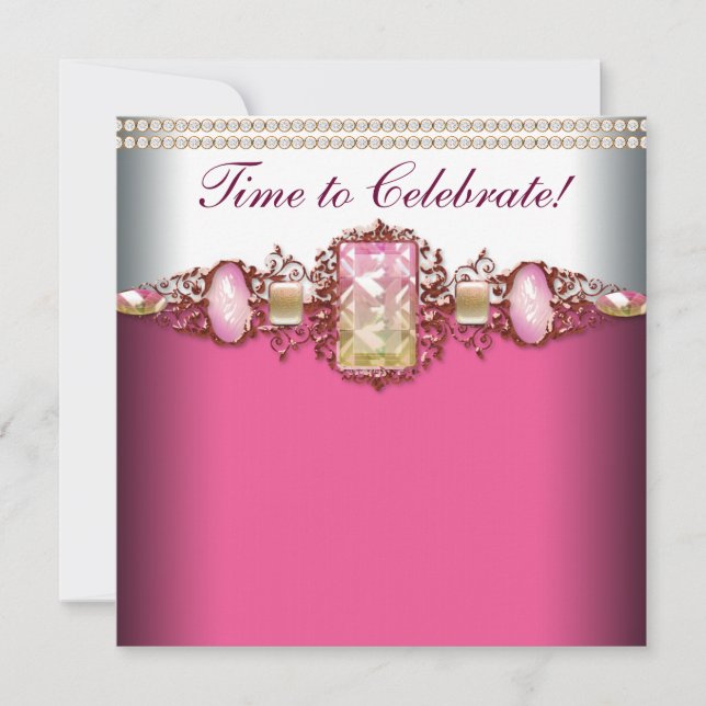 Invitation Soirée d'anniversaire élégante rose et or (Devant)