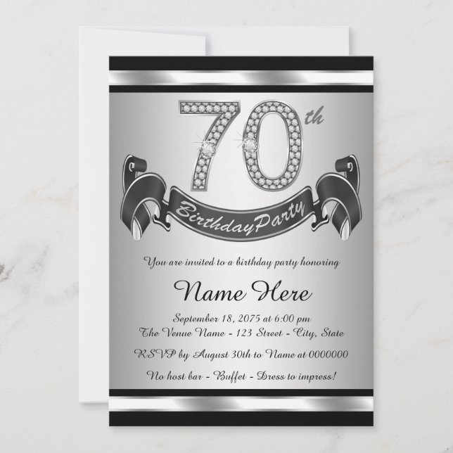 Invitation Soirée d'anniversaire en argent 70e (Devant)