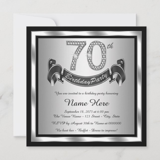 Invitation Soirée d'anniversaire en argent 70e (Devant)
