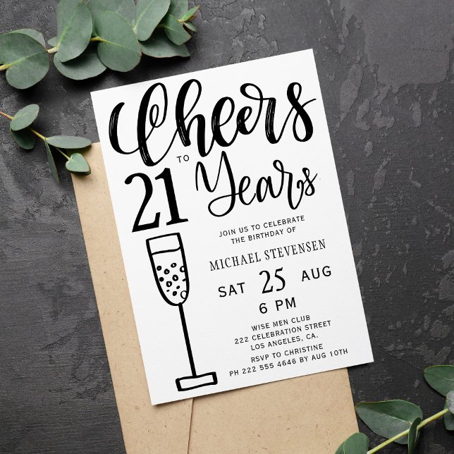 Invitation Soirée d'anniversaire en noir et blanc de 21 ans (Créateur téléchargé)