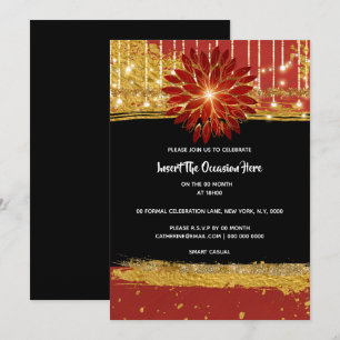 Invitation Soirée d'anniversaire en or noir floral