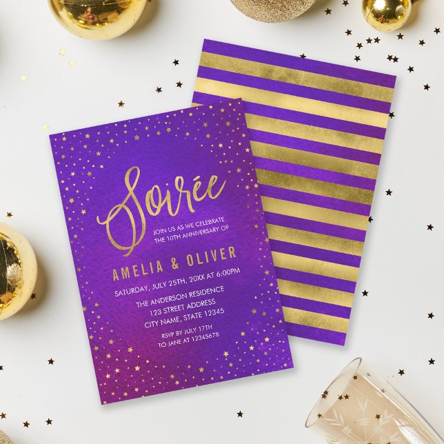 Invitation Soirée d'anniversaire étoilée violette de toutes l (Créateur téléchargé)