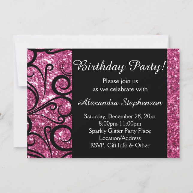 Invitation Soirée d'anniversaire féminine rose (Devant)