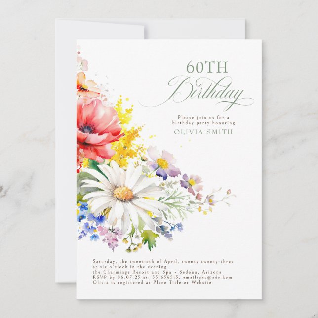 Invitation Soirée d'anniversaire fleur sauvage (Devant)