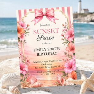 Invitation Soirée d'anniversaire Floral de Plage Tropical au