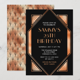 Invitation Soirée d'anniversaire Gold et Black Art Déco