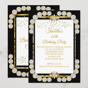 Invitation Soirée d'Anniversaire Gold White Black Diamond