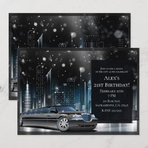 Invitation Soirée d'anniversaire limousine bleu et noir dans 