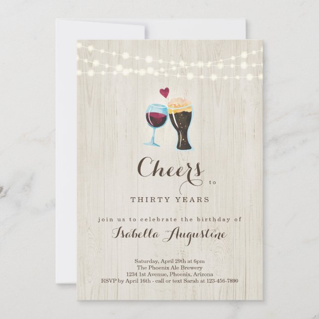 Invitation Soirée d'anniversaire pour le vin et la bière - N' (Devant)