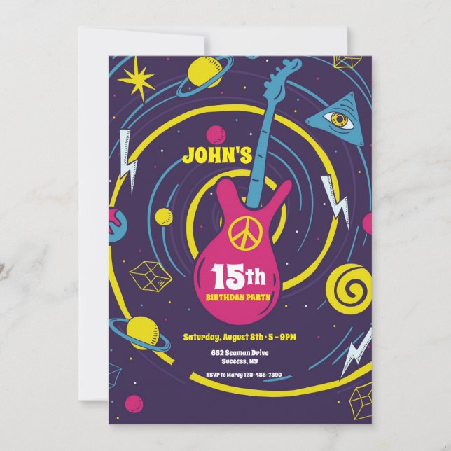 Invitation Soirée d'anniversaire psychédélique (Devant)
