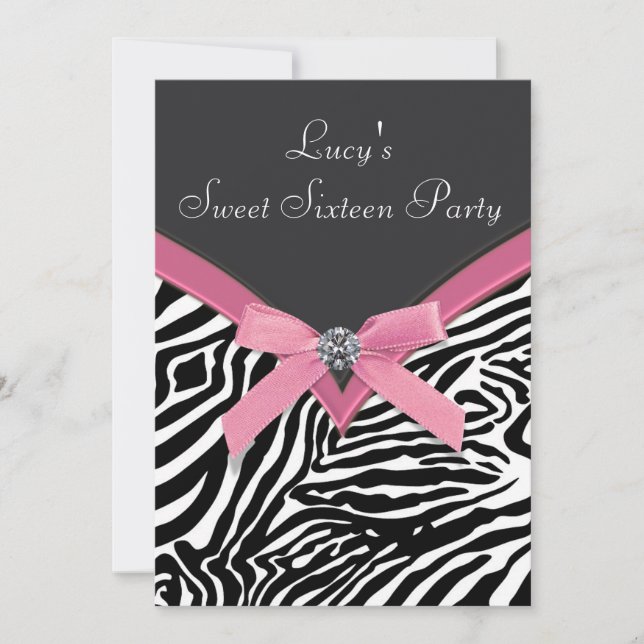 Invitation Soirée d'anniversaire rose Zebra (Devant)
