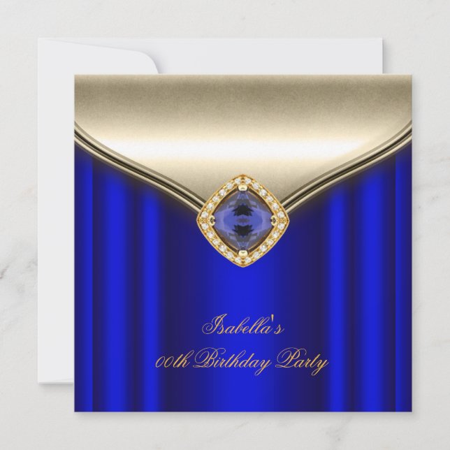Invitation Soirée d'anniversaire Royal Blue Beige Gold (Devant)