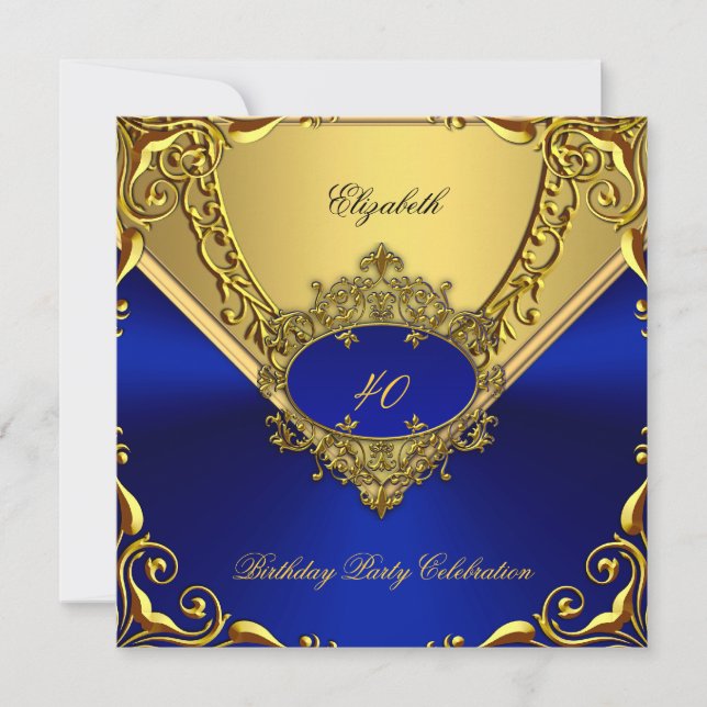 Invitation Soirée d'anniversaire Royal Blue Gold (Devant)