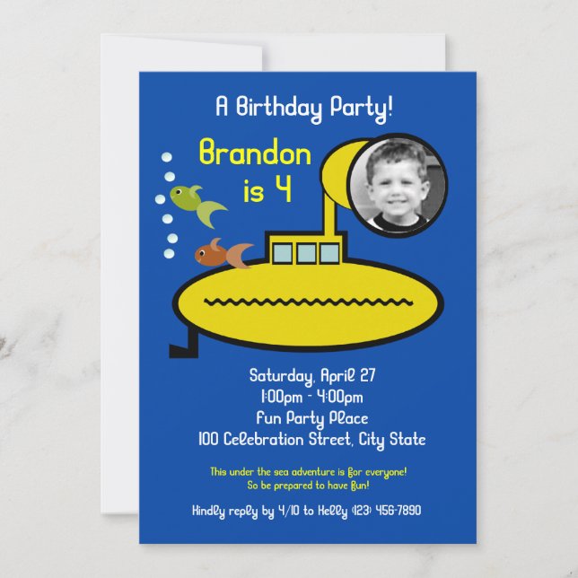 Invitation Soirée d'anniversaire sous-marine avec photo (Devant)