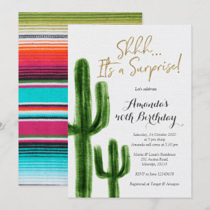 Invitation soirée d'anniversaire surprise Cactus mexicain