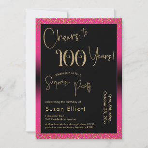Invitation Soirée d'anniversaire surprise de 100 ans, rose