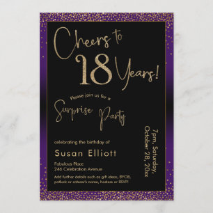 Invitation Soirée d'anniversaire surprise de 18 ans, violet