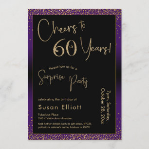 Invitation Soirée d'anniversaire surprise de 60 ans, violet