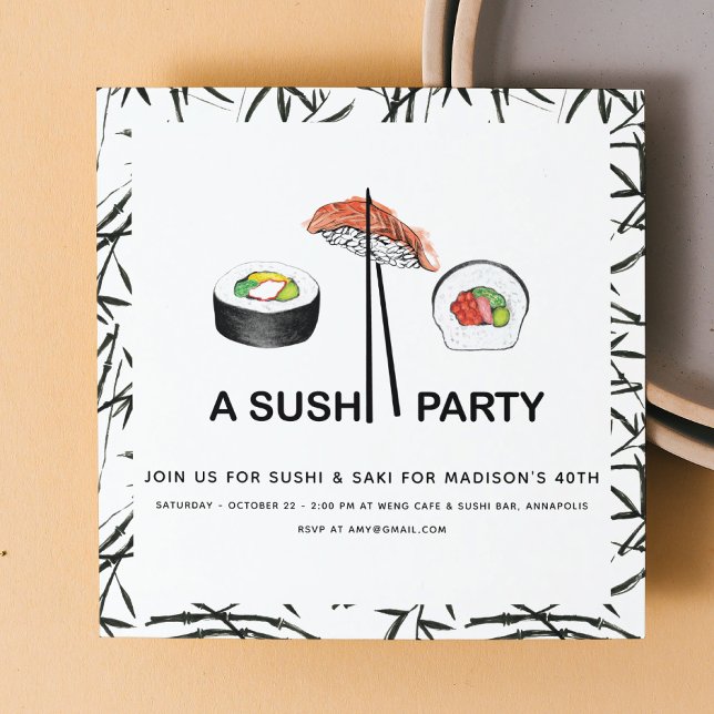 Invitation Soirée d'anniversaire Sushi Moderne Simple (Créateur téléchargé)