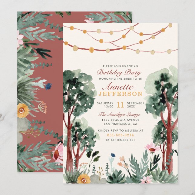Invitation Soirée d'anniversaire unique aux arbres botaniques (Devant / Derrière)