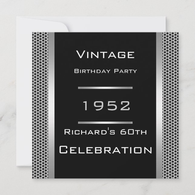 Invitation Soirée d'anniversaire vintage 60e Black Metal Look (Devant)