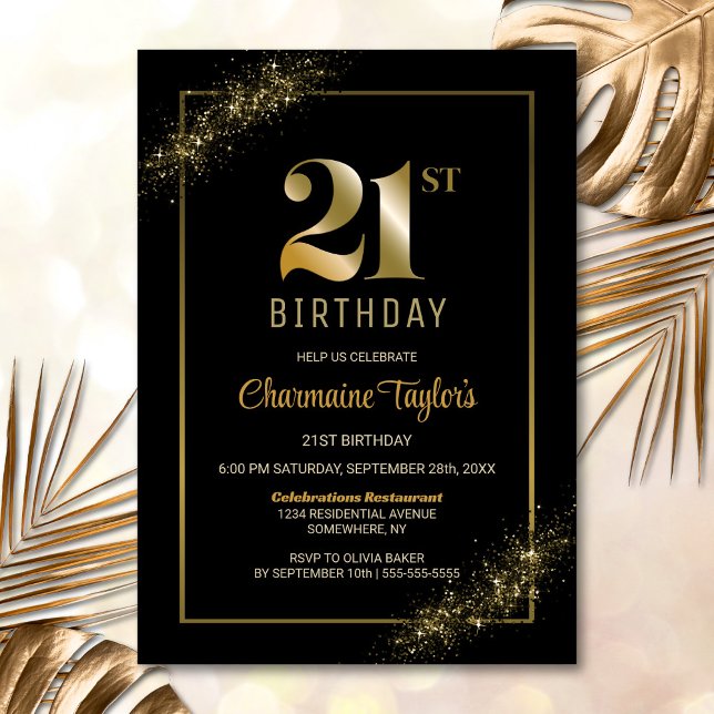 Invitation Soirée de 21e anniversaire de l'élégant Black Gold (Créateur téléchargé)