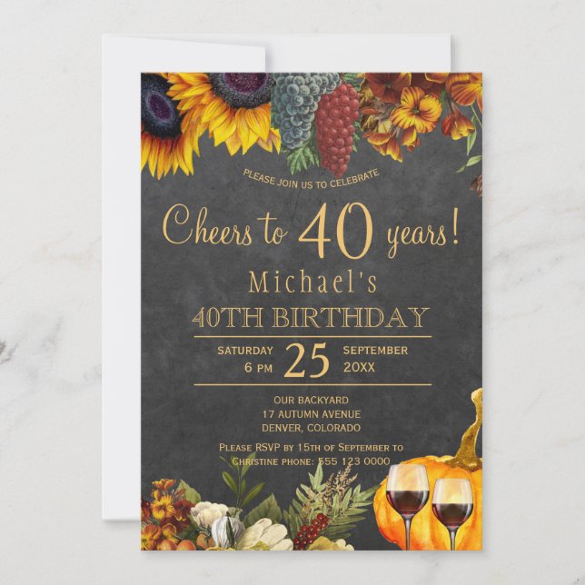 Invitation Soirée de 40 ans automne rustique de 40ème anniver (Devant)