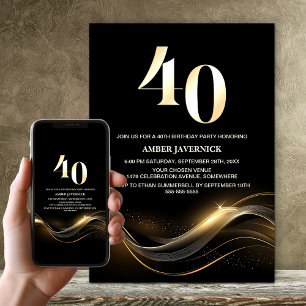Invitation Soirée de 40e anniversaire de Black and Gold
