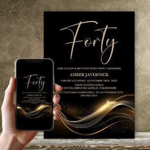 Invitation Soirée de 40e anniversaire de Black and Gold